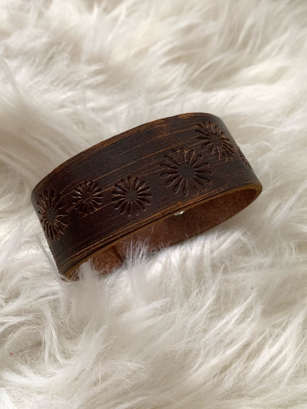 Western/Boho Leather Tooled Floral Cuff Bracelet